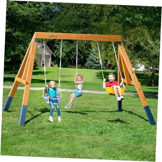3-in-1 Wooden Swing Sets for Backyard, DIY Swing Sets with Tree Swing and 2