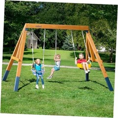 3-in-1 Wooden Swing Sets for Backyard, DIY Swing Sets with Tree Swing and 2