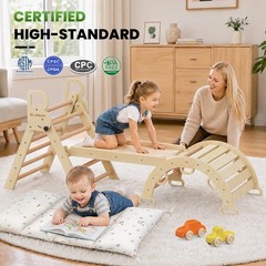 BlueWood Pikler Triangle Set with Cushion – Climbing Toys for Toddlers 9-in-1…