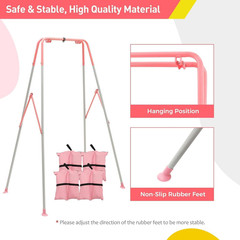Heavy Duty Foldable Swing Stand for Kids with Sandbags – Pink