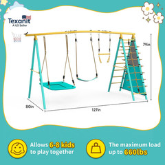 Swing Set for Backyard, Heavy-Duty Metal Swing Sets for Kids with 2 Swings, Clim