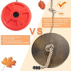 Adjustable Wooden Round Disc Rope Swing 51”-73” with Snap Hook & Felt Protectors