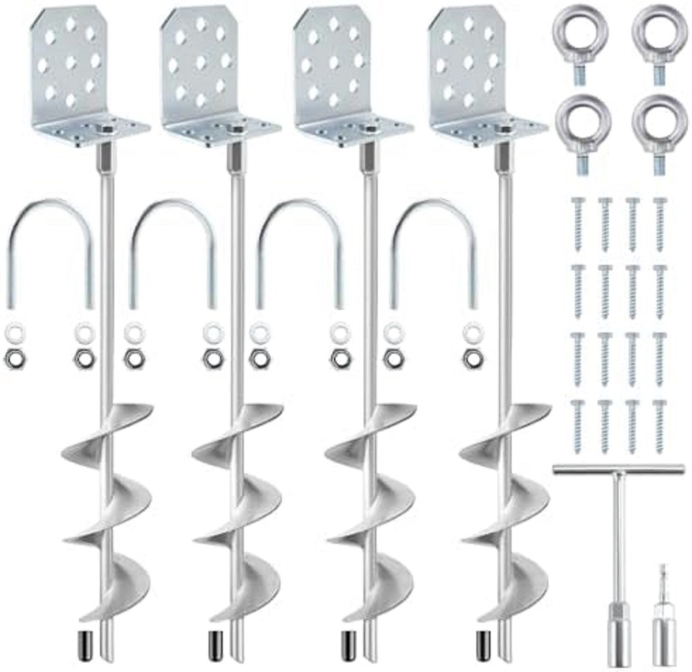 Swing Set Anchors 20″ – Heavy Duty Ground Anchors Screw in with L-Brackets & Dri