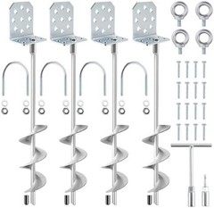 Swing Set Anchors 20″ – Heavy Duty Ground Anchors Screw in with L-Brackets & Dri