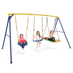 3-in-1 Kids Swing Set 660 LBS Carbon Steel Swing Frame w/ Belt Swing for
