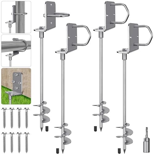 30″ Heavy Duty Screw in Ground Anchors Kit, 3″ Spiral Windproof Earth Anchors