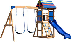 Bay Pointe All-Cedar Swing Set – Large Upper Deck, Durable Wooden Playset for Ba