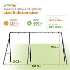 gobaplay Single Swing Set with 8′ Frame Extension, Swings, and 40″ Round Saucer
