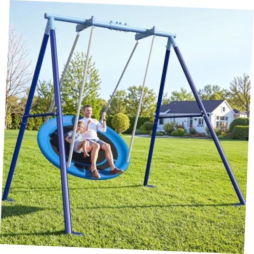 Waterproof 50-Inch Saucer Swing with Frame, 600 lbs Heavy-Duty Metal Navy Blue