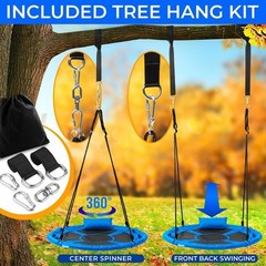 SereneLife 40in Saucer Swing w/ Hang Kit, Handles & Pillow Indoor/Outdoor -Blue