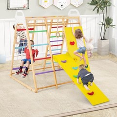 8-in-1 Jungle Gym Playset, Wooden Climber Play Set w/ Monkey Bars Colorful