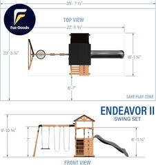 Endeavor II Cedar Wood Swing Set with Wave Slide Play Deck Double Rock Wall NEW