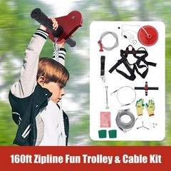 160 Ft Zip Line Kit For Child up to 330Lb with galvanized iron Ziplin