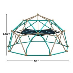 Kids Climbing Dome 12ft, w/ Hammock, Geometric, Holds 1000 lbs