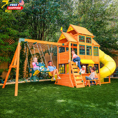 Atlas Point Wooden Outdoor Swing Set/Playset with Kitchen Slides and Glider NEW