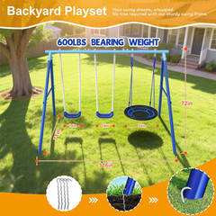 Heavy Duty Swing Set for Kids Ages 3-8 – 600 Lbs Capacity Outdoor Metal A-Frame