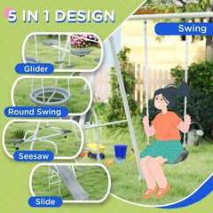 Swing Set for Backyard, 5 in 1 Outdoor Playset, Gray