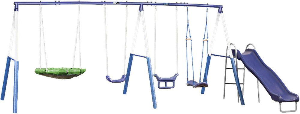Surf N Swing Painted Steel 5 Station Kids Outdoor Backyard Swing and Play Set wi