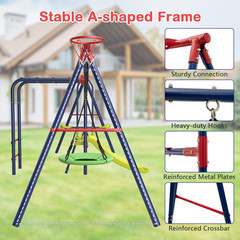 Swing Sets for Backyard, 7 in 1 Outdoor 660LBS A-Frame Heavy Duty Metal Swing St