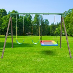 660lb 7.3ft Heavy-Duty Metal Frame Swing Set w/3 Swings for Kids Outdoor Playset