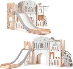 8-in-1 Toddler Indoor Playground with Slide, Climber, and Basketball Hoop
