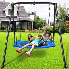 440lb Metal Swing Set Heavy-Duty Kids Outdoor Playset w/60″ Large Platform Swing