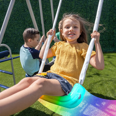 Sportspower 500LBS Metal Swing Set with LED Seats, Slide & Glider for Kids