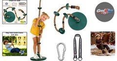 Kids Tree Swing Disc Swing with Climbing Platforms Outdoor Green