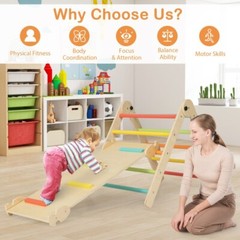 7-in-1 Indoor Gym Toddler Playground Wooden Climbing Kids Toys W/Reversible Ramp