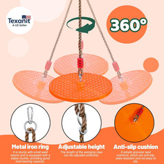 Rotating Disc Swing for Kids – 360° Swivel Seat, No Assembly, Portable Rope Swin