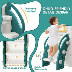 Toddler Slide for Kids with Climber Basketball Hoop, Storage Space, Telescope…