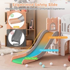 All in 1 Toddle Slide Playset Freestanding Kids Slide w/ Tunnel, Basketball Hoop