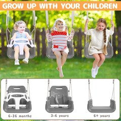 3 in 1 Toddler Swing Set with Metal Stand Indoor Outdoor Baby Swing Gray