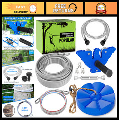 Backyard Zip Line Kit for Kids & Adults – 75FT with Swing Seat, Brake & Trolley