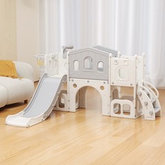 8 in 1 Toddler Climber Slide Playset Outdoor Indoor Slide Playset for Kids White