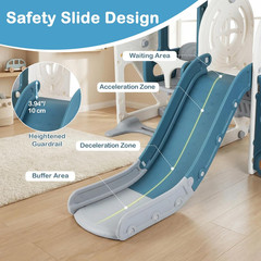 Toddler Slide and Swing Set, 5 in 1 Bus Themed Baby Slide with Climber Basketbal
