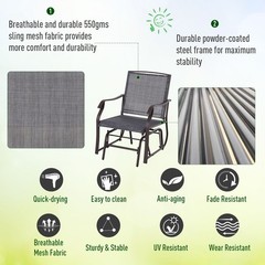 Small-Space Glider Set: 2 Steel Gliders + 18″ Table, Breathable Gray Mesh, 352lb