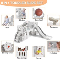 Toddler Slide 8 in 1 Toddler Playset Fits Age 1-3 for Indoor Outdoor Playground