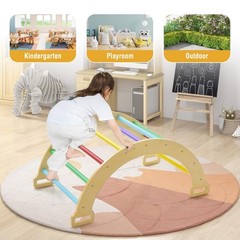 Wooden Arch Climber Rocker with Soft Cushion, 4 in 1 Montessori Climbing Ladd…