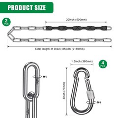 2 Pcs 85″ Hanging Swing Chains, 1000LB Capacity Stainless Steel Hanging Chain…