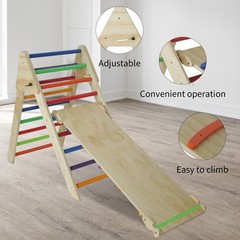 Pikler Triangle Ladder with Ramp & Slide, Foldable Wooden Climber for Toddlers
