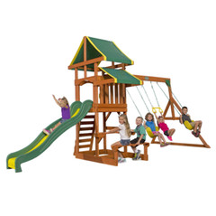 Backyard Playground Cedar Wooden Swing Set Kids Play Outdoor Fun with 8 Ft Slide