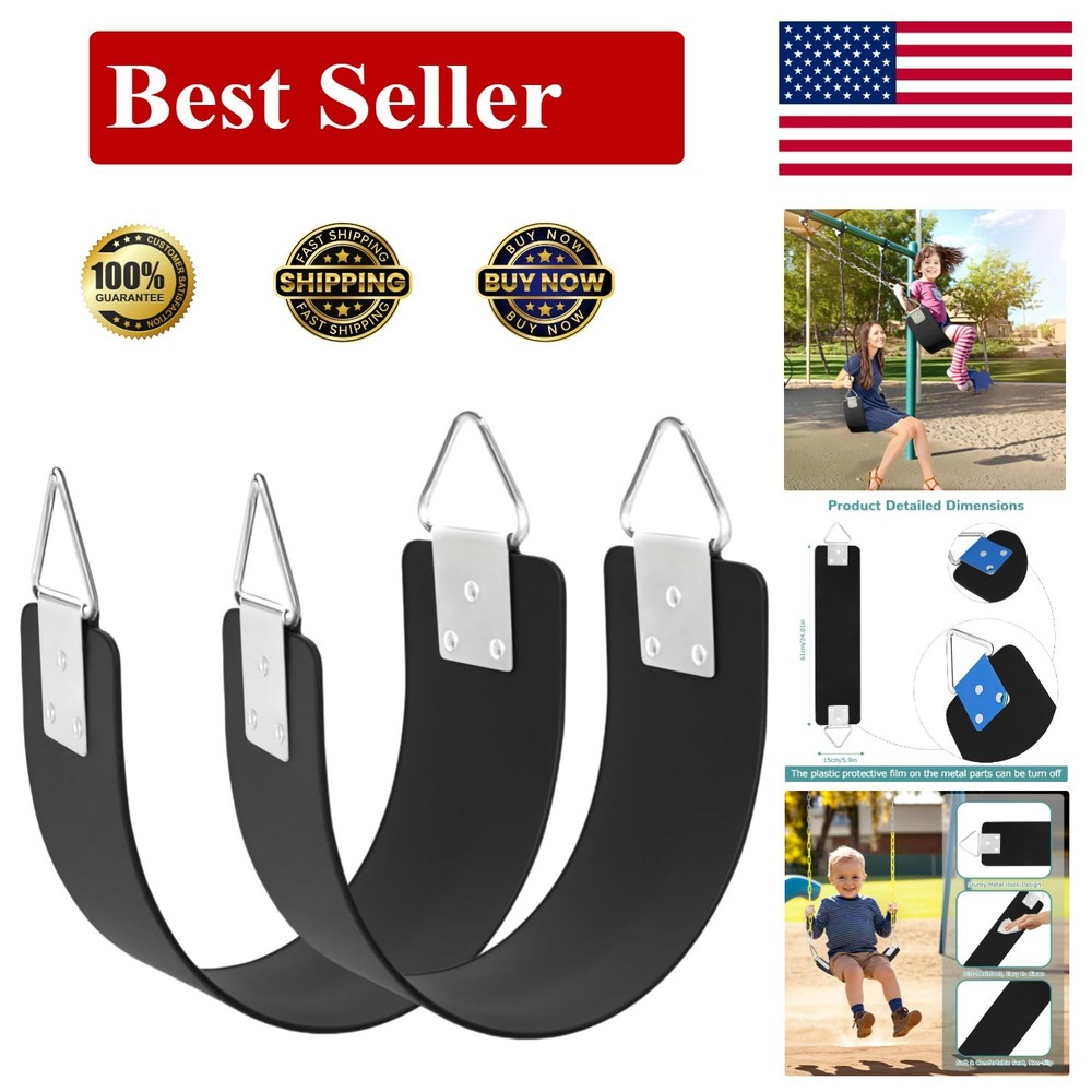 2 Pack Heavy Duty Swing Seat with Metal Triangle Ring, 300 lb, Black