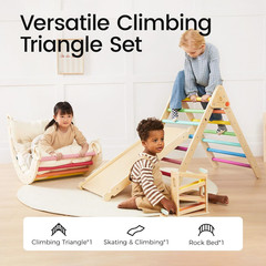 Tiny Land Pikler Triangle Set, 7-In-1 Foldable Pikler Triangle Climbing Toys Set