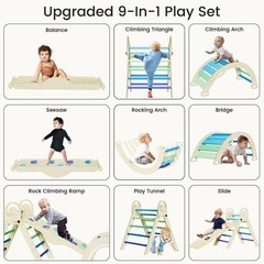 Pikler Triangle Set with Cushion, Montessori Climbing Set, Indoor Climb Toys,…