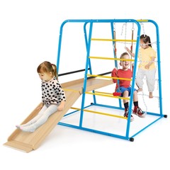 6-in-1 Indoor Jungle Gym with Slide Swing Monkey Bars Climbing Ladder Rope Wall