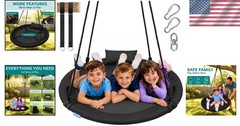 Outdoor 40” Saucer Swing with Adjustable Ropes & Center Spinner – 700lb Capacity