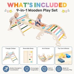 9-in-1 Pikler Triangle Set for Toddlers, Foldable Montessori Climbing Toys In…
