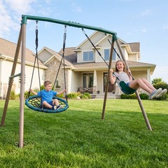 500lb Heavy Duty 7.5ft Tall Swing Set for Playground with 2 Swings Kids Swingset