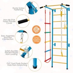 5 in 1 Kids Indoor Gym Stall Bars Set Steel Home Swedish Ladder Wall Set Yellow